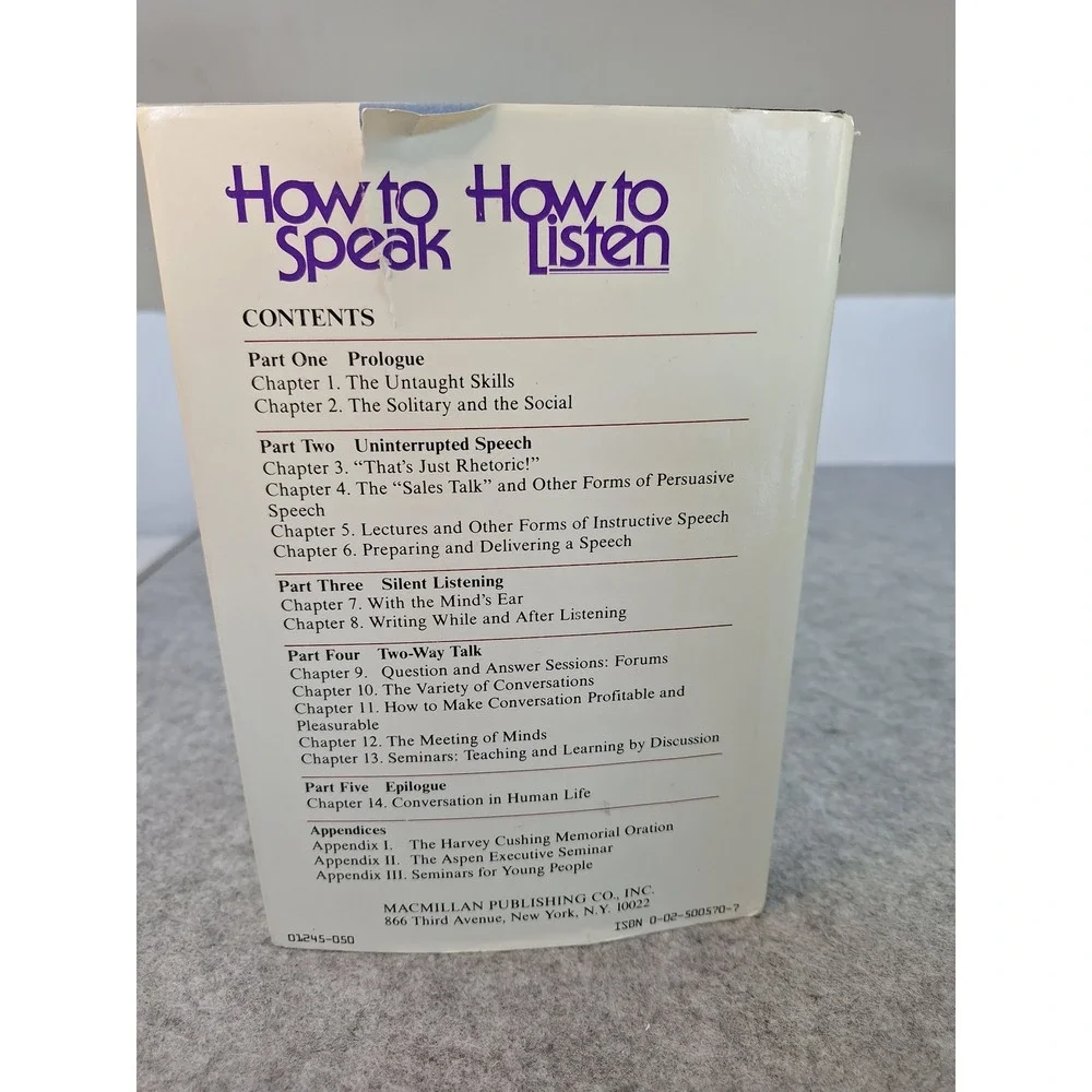 How to Speak How to Listen Mortimer J Adler Hardcover 1983 Macmillan
